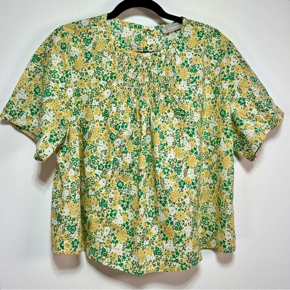 Everlane | Yellow Floral Print Boxy Blouse | 100% Cotton Short Sleeve Top - Picture 1 of 7